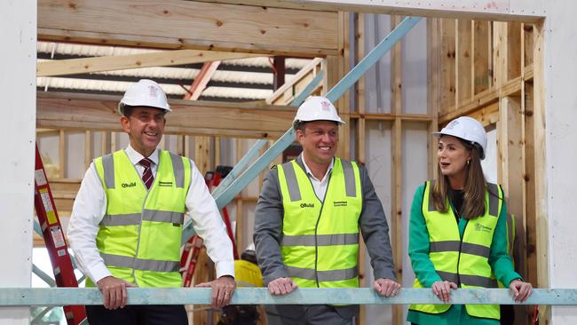 BIG BUILD SPECIALISTS: Cameron Dick, Premier Steven Miles and Housing Minister Meaghan Scanlon. Picture: NewsWire/Tertius Pickard