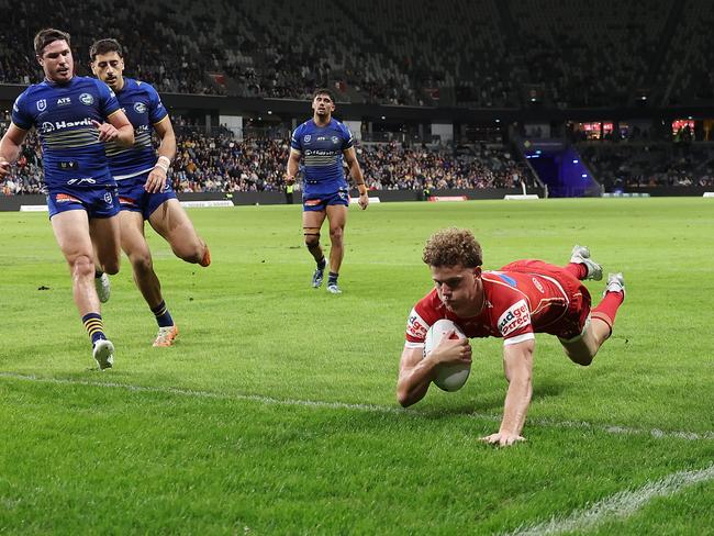 Jack Bostock scores a try. Picture: Matt King/Getty Images