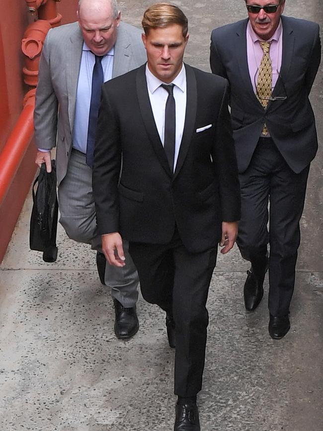 NRL player Jack De Belin arrives at Wollongong Local Court today. Picture: NCA NewsWire / Simon Bullard