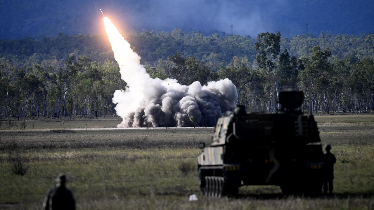 The High Mobility Artillery Rocket System (HIMARS) is fired by the US Army during Exercise Talisman Sabre 2023 in Shoalwater Bay training area in Queensland. Picture: NCA NewsWire / Jeremy Piper