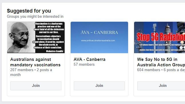 Anti-vaccination groups proactively suggested to a user by Facebook despite its pledge to stop the practice.