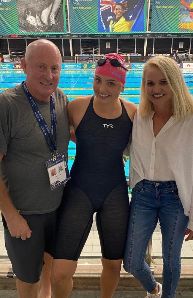 Russel, Alexa and Belinda Leary at a recent swimming event in Adelaide.