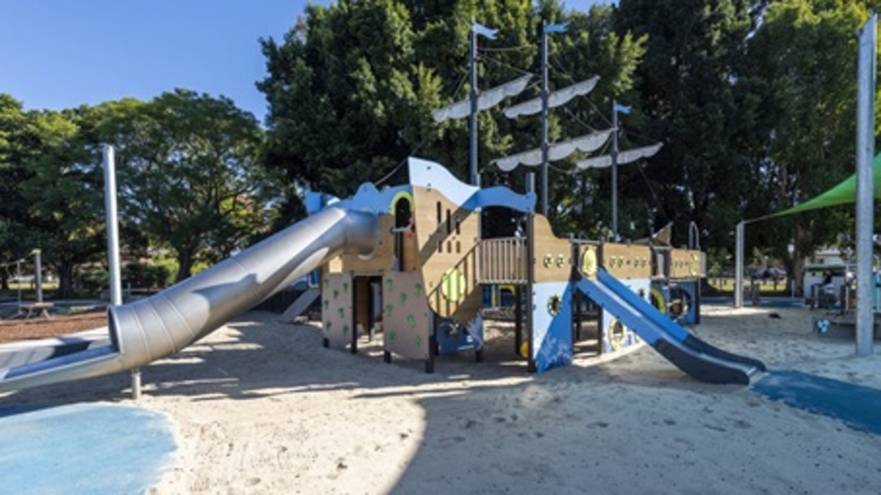 One of two metal slides at Grafton's Jacaranda Park.