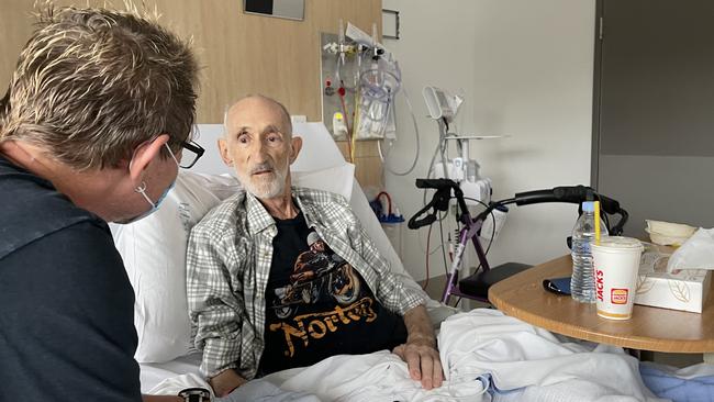 Mark Kilian with his father Frans Kilian, 80, at Gold Coast University Hospital. Picture: Supplied.