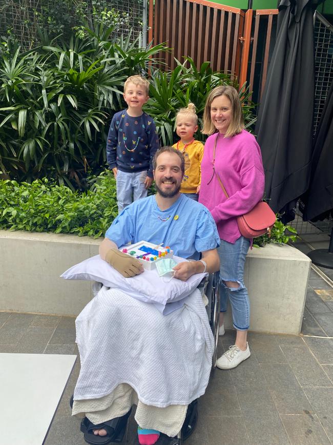 Ben, Tania, Oliver and Ari during his recovery at the Royal Adelaide Hospital. Picture: Tania Hyde