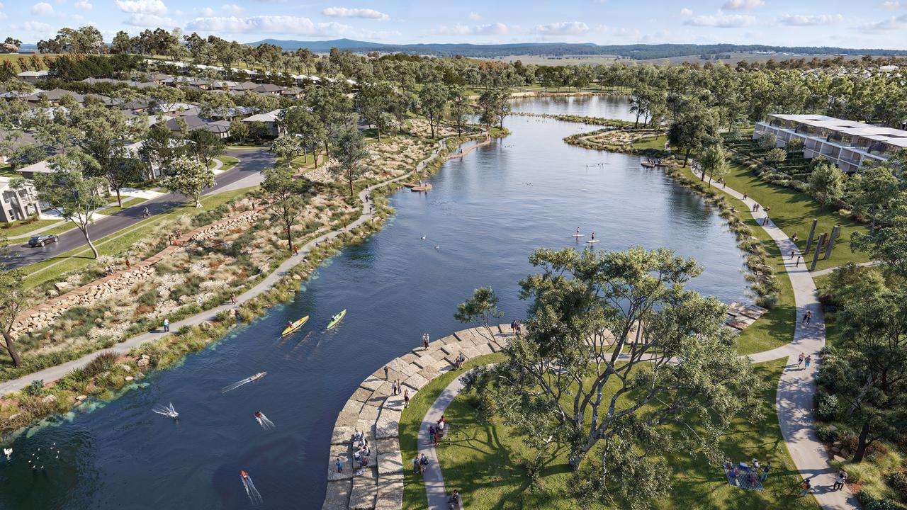 Artist impression of an aerial view of the first stage of the Appin Walker community development which will see an additional 12,000 homes built.