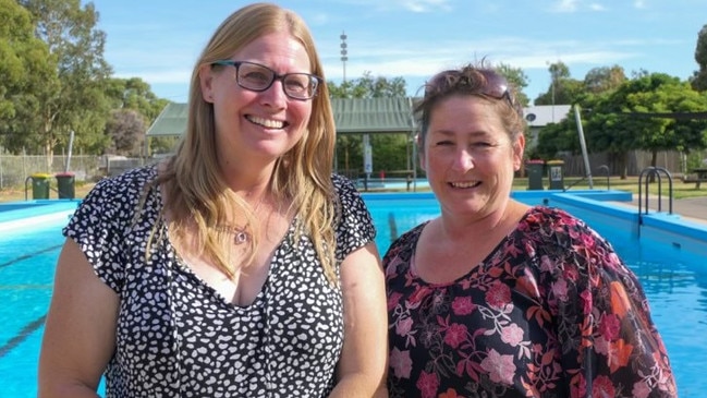 Lockington residents Kylie Floyd and Kristen Munro are fighting to save Campaspe shire pools.