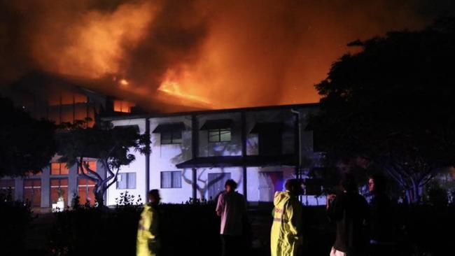 The massive fire which engulfed Lifepointe Baptist Church near Maroochydore.