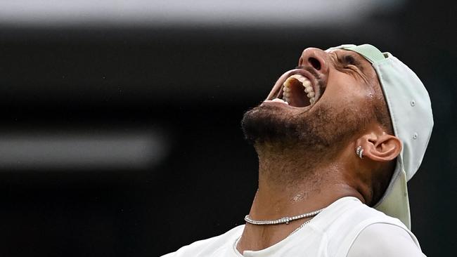 Australia's Nick Kyrgios celebrates his epic take-down of fourth seed Stefanos Tsitsipas. Picture: AFP