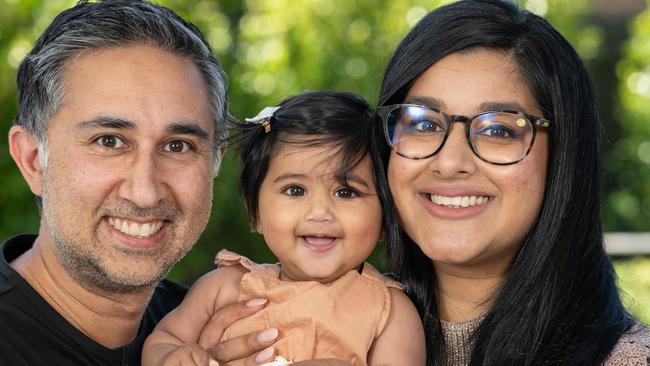 Dr Sadhna Taylor (right) and husband Bharat Taylor with their daughter, Kira. Picture: Tony Gough