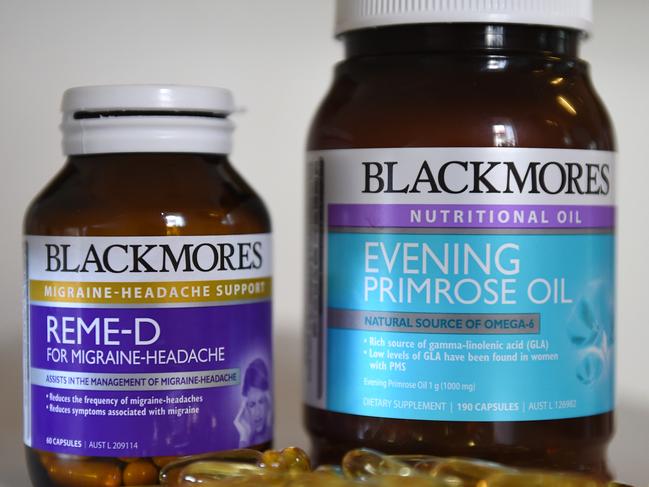 A stock image of Blackmores natural remedy products, pictured in Brisbane, Thursday, Feb. 25, 2016. The vitamins maker has more than doubled its first half net profit to $48.3 million thanks to strong demand for its products from China. (AAP Image/Dan Peled) NO ARCHIVING