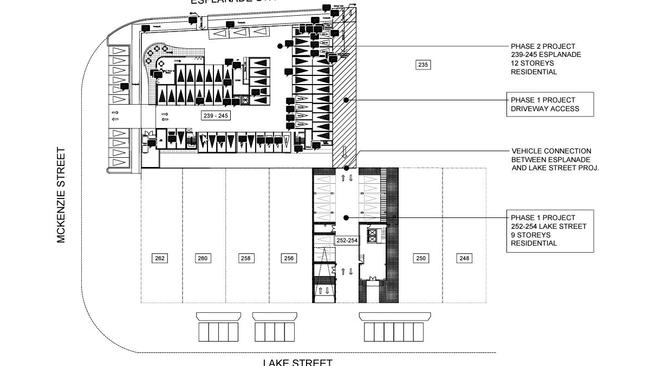 Two buildings, of nine storeys and 13 storeys, are proposed for a site between the Esplanade and Lake St, comprising 90 apartments and a retail or restaurant precinct. Picture: Supplied.