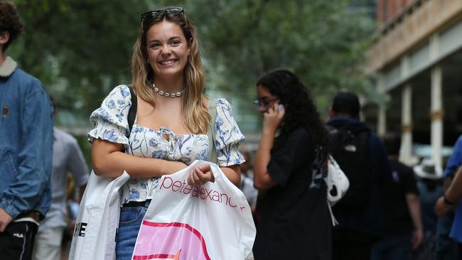 Student Anne Hollerich shopping at Sydney’s Pitt St Mall. Picture: Britta Campion