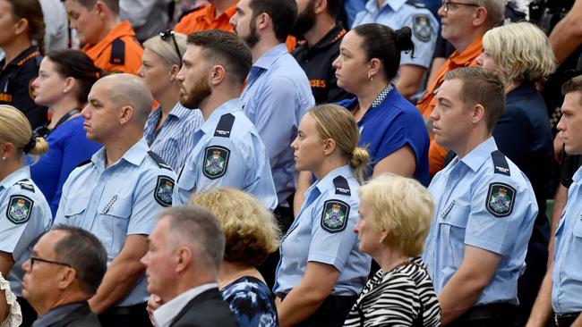 Police memorial serive fro Constable Rachel McCrow and Constable Matthew Arnold at the Townsville Stadium. Picture: Evan Morgan