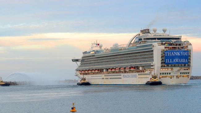 The Ruby Princess departs Port Kembla after the investigation into the COVID-19 outbreak on board. Picture: Jeremy Piper