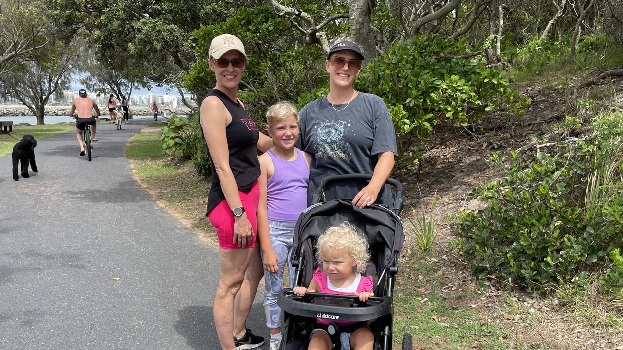 Kerrie Dolan, Ivy, Emily Dolan, and Lily celebrating Christmas at Point Cartwright.