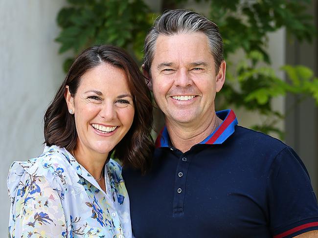 Please hold for Sunday Herald SunTennis Australia Ambassador Todd Woodbridge at home in Melbourne with his wife Natasha. Picture : Ian Currie