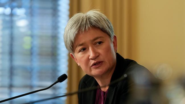 Australia's Foreign Minister Penny Wong speaks during a press conference.