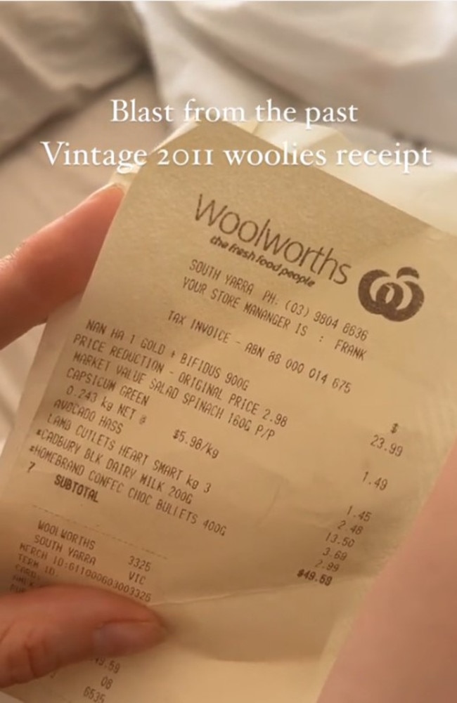 A TikTokking mum has shared a blast from the past in the form of a 2011 Woolies receipt. Picture: @iknowtegan