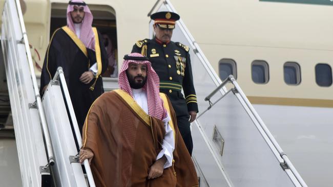 Saudi Crown Prince Mohammed bin Salman (C) arriving in Buenos Aires, Argentina for the G20 summit. Picture: AFP