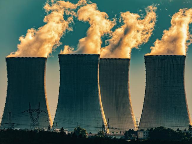 Nuclear power plant Dukovany, view from National Nature Reserve Mohelenska serpentine steppe, Mohelno, Trebic district, Vysocina region, Czech Republic