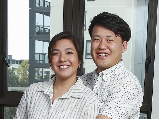 (This is for a Telegraph story about renters).Alexis Go and Cheol Min Ro at their apartment, in Sydney Olympic Park, today.They are students who recently moved into Australia's largest build to rent complex, which meant they didn't need a bond, bills are included in the rent and they are free to paint the place as they like. Picture:Justin Lloyd.