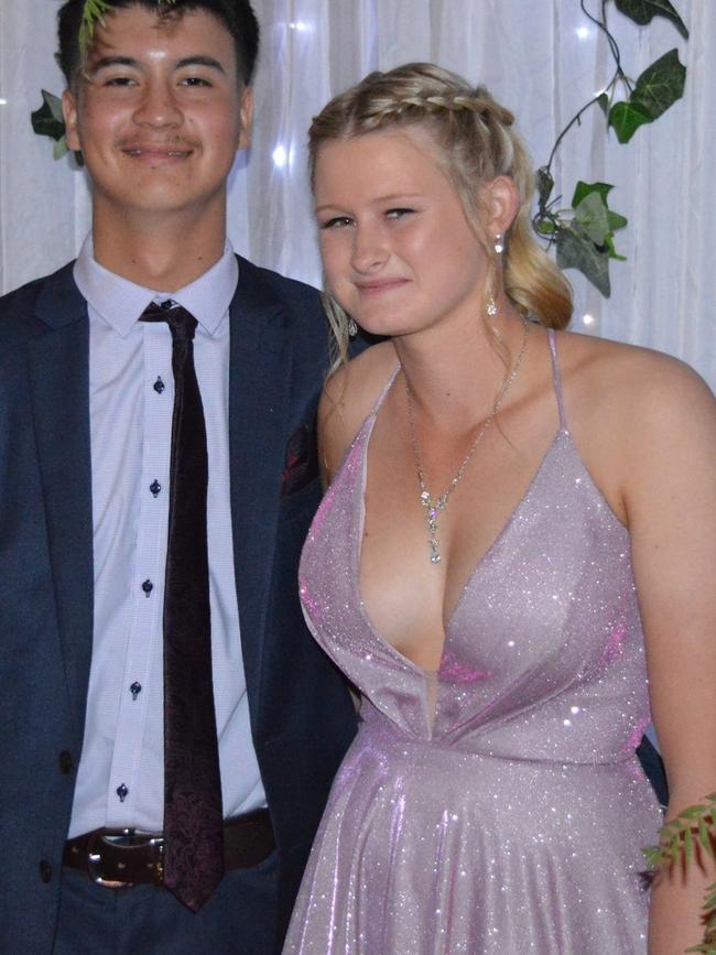 Juku Cannell and Haylee Downie enjoy the Nanango State High School 2023 formal on the night of Friday September 8, 2023.