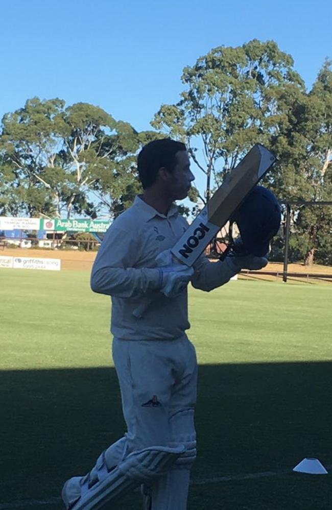 Brett Forsyth acknowledges applause for his third century of the season.