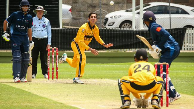 UNSW’s Ethan Jamieson floats it up to Manly’s Ahillen Beadle. Picture: Kate Zarifeh