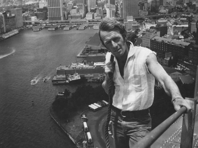 Paul Hogan atop the Sydney Harbour Bridge in 1981. Picture: Supplied