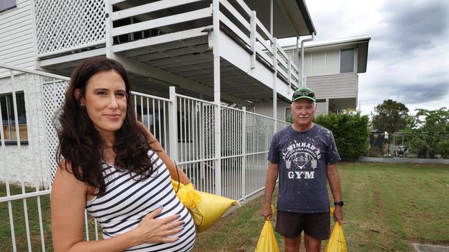 Pregnant Maryanne Sweet and her partner’s dad Merv Gardener getting ready at Nudge Beach. Picture Annette Dew