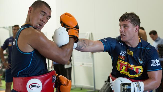 Leilani Latu (L) will get a chance to shine early during Jarrod Wallace’s (R) suspension. Picture: Gold Coast Titans