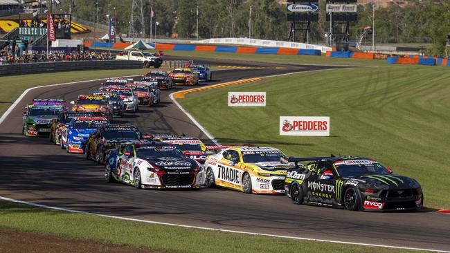 Cam Waters leads the pack during Race 11 at the Darwin Triple Crown 2024. Picture: Mark Horsburgh / NTMEC supplied.