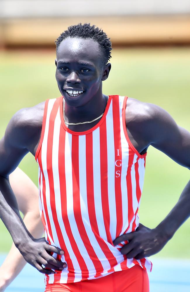 Gout Gout at the Queensland All Schools track and field championships at QSAC. Saturday November 2, 2024. Picture, John Gass