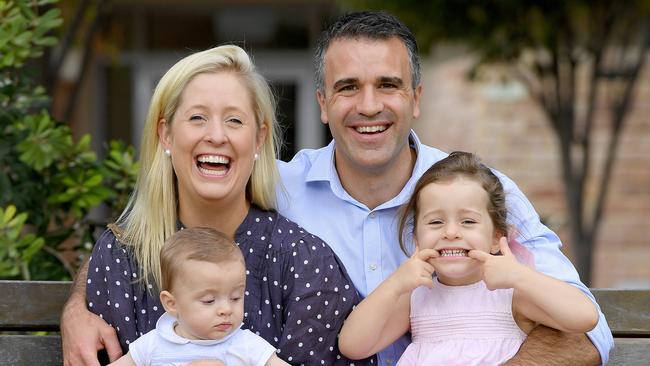 Mr Malinauskas with wife Annabel, daughter Sophie, 3 and son Jack (seven months). Photo: Naomi Jellicoe