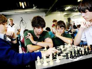 Tait Jenkins, 13, of Trinity Catholic College, Nathaniel Crane, 15, and Brodie Groth, 14, of St Johns College Woodlawn, and Tobin Davitt, 17, from Kadina High, were among the young minds competing in Round 1 of the Northern Rivers Inter-School Teams Championship. . Picture: David Nielsen