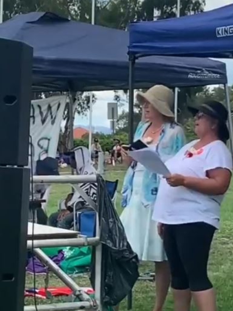 The handful of Canberra participants sang the national anthem. Picture: Twitter/@KenBerhan