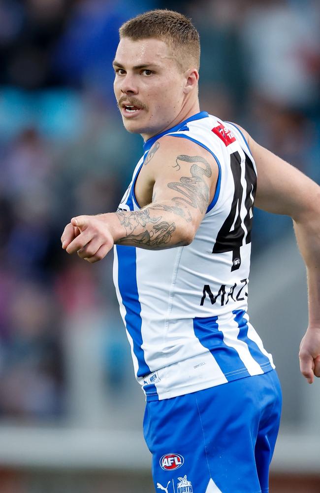 Cameron Zurhaar and the Roos have been making simple mistakes. Picture: Dylan Burns/AFL Photos via Getty Images.