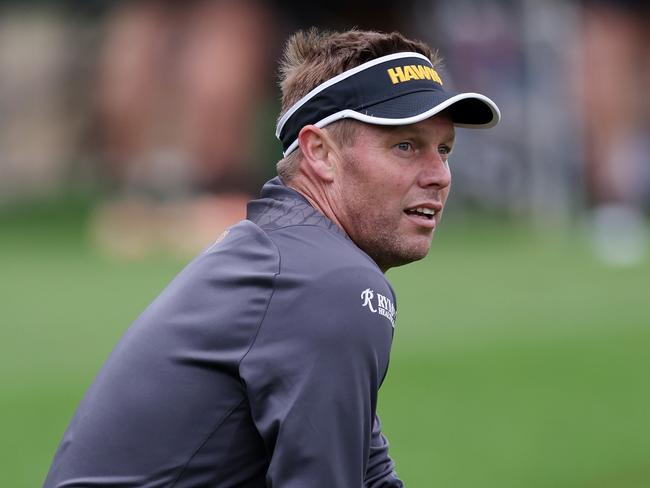 MELBOURNE , AUSTRALIA. November 20, 2023. AFL . Hawthorn footy training at Waverly Park .   Sam Mitchell, senior coach of Hawthorn  during todays session   . Pic: Michael Klein