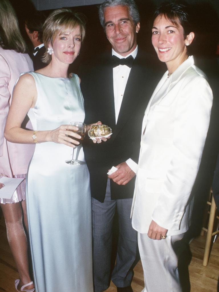 Carol Mack, Jeffrey Epstein and Ghislaine Maxwell at the Henry Street Settlement Event in New York City in 1995. Picture: Patrick McMullan via Getty Images