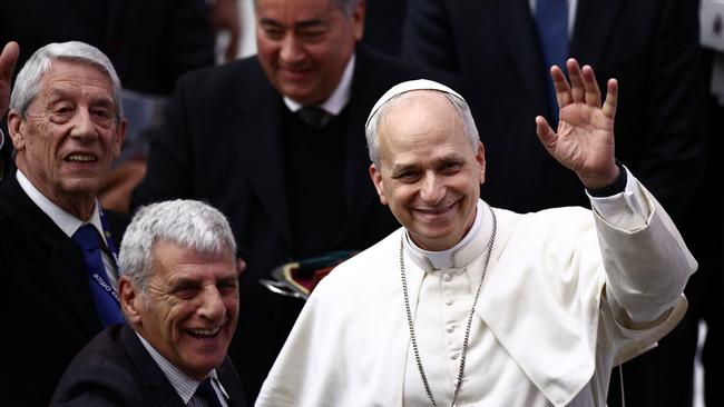 Pope Leo XIV at the Vatican on Monday during an audience with the world’s media. Picture: Reuters