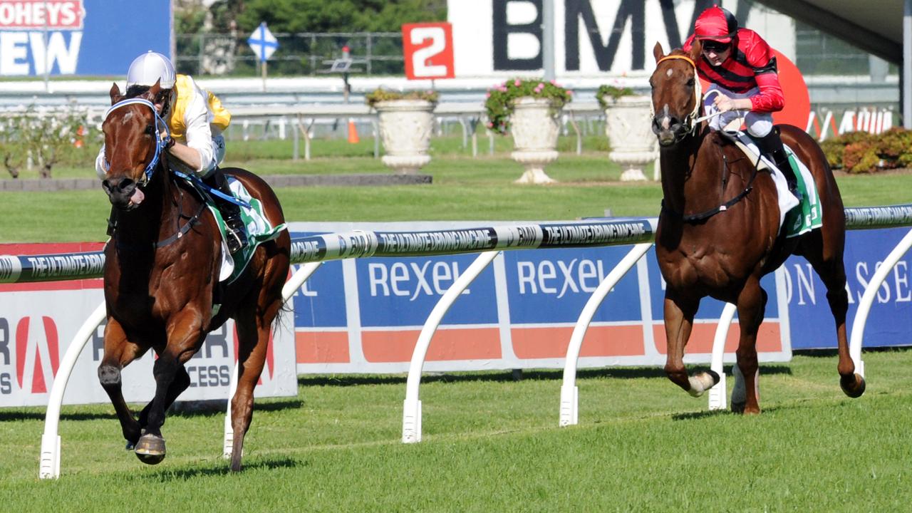 Photographer: Simon Bullard. Race 4 KEN CALLANDER FELLOWSHIP HANDICAP (3YO&UP BM85) - 1200m. Winner 'Alberto Magic' ridden by Jason Collett.