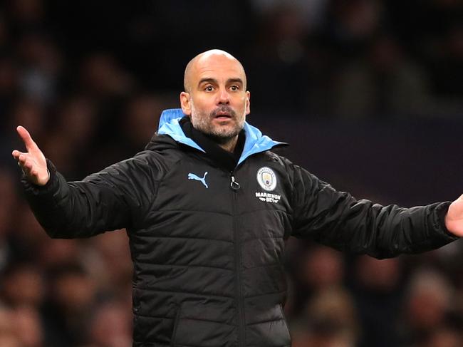LONDON, ENGLAND - FEBRUARY 02: Pep Guardiola, Manager of Manchester City reatcs during the Premier League match between Tottenham Hotspur and Manchester City at Tottenham Hotspur Stadium on February 02, 2020 in London, United Kingdom. (Photo by Catherine Ivill/Getty Images)