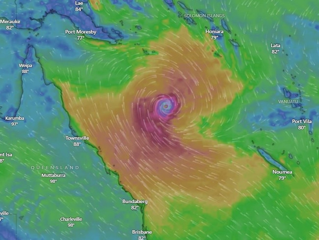 Mapping of Cyclone Alfred on February 26. Source: Windy.com