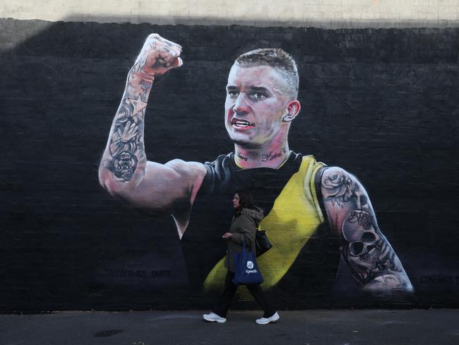 Graffiti artwork of Richmond Brownlow Medallist Dustin Martin went up overnight. Picture: Ian Currie