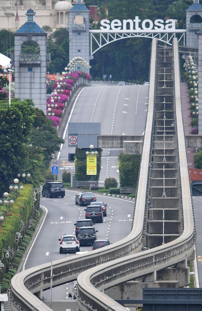 Kim Jong-un’s motorcade crosses over to Sentosa. Picture: AFP