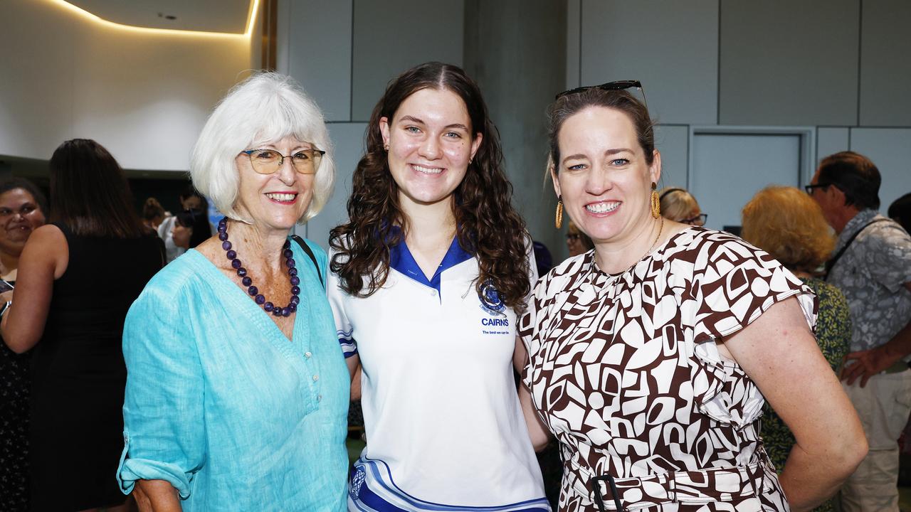 Val Schier, Molly Steer and Kate Fern at the Cairns Regional Council's International Women's Day 2024 awards, held at the Cairns Convention Centre. Picture: Brendan Radke