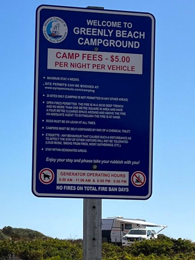 Signage at Greenly Beach for campers. Pictures: Supplied