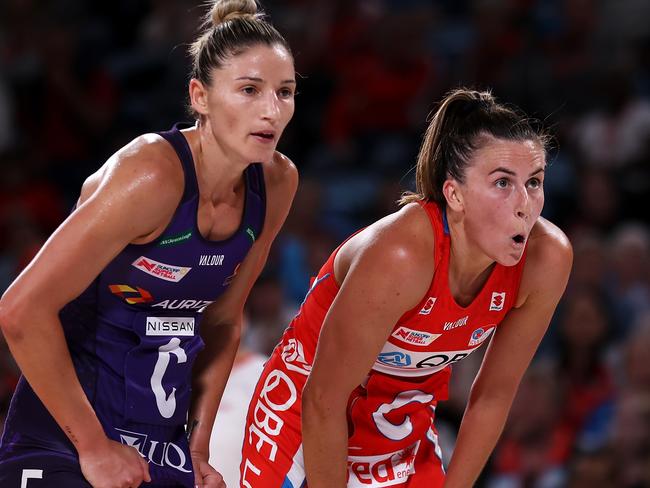 A scoreboard malfunction caused confusion for Maddy Proud and her Swifts on Saturday. Picture: May Bailey/Getty Images