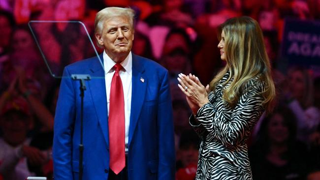 Donald and Melania Trump on stage at Madison Square Garden. Picture: Angela Weiss / AFP